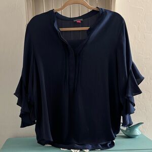 Vince Camuto Navy Ruffle Sleeve Blouse